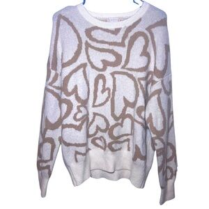 Altar'd State Woman’s Beige Brown Hearts Knit Sweater Size Medium Cozy